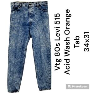 Vintage 80s Levi's 515 Acid Wash Orange Tab USA Paper Tag 34x31 EUC